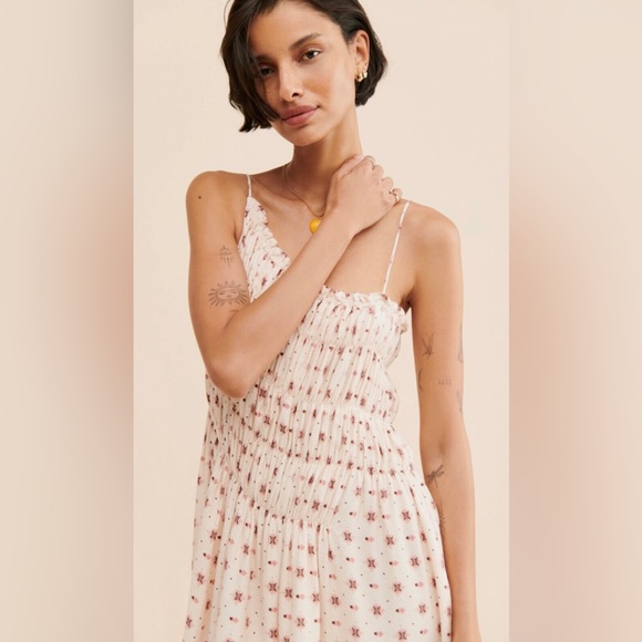 NWOT Free People Clementina Asymmetric Floral Print Smocked Mini Dress - Small - Picture 3 of 10